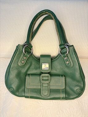 MCM Authenticated Green Leather Shoulder Bag with Front Pocket